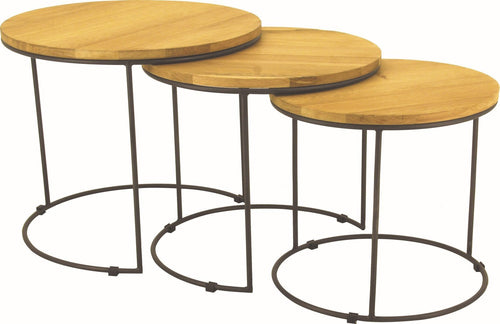 Set of 3 - Eligio Side Tables - 40-50cm - Oak + Black Metal