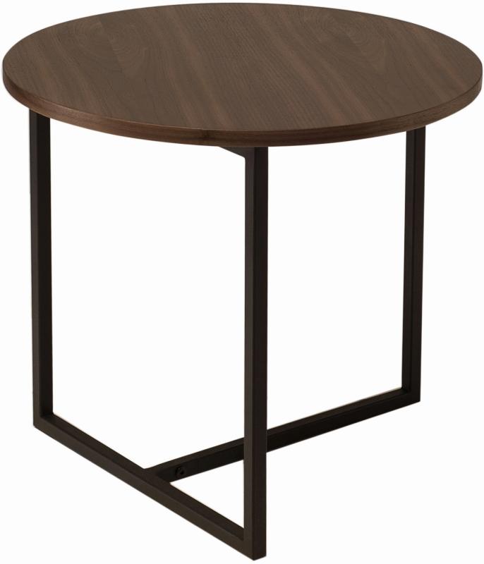 Turner Round Side Table - Black Metal + Walnut