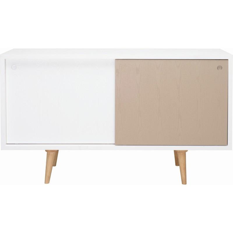 Locke Sideboard In White Lacquered and Taupe Grey