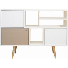 Locke Tall Sideboard In White Lacquered and Taupe Grey