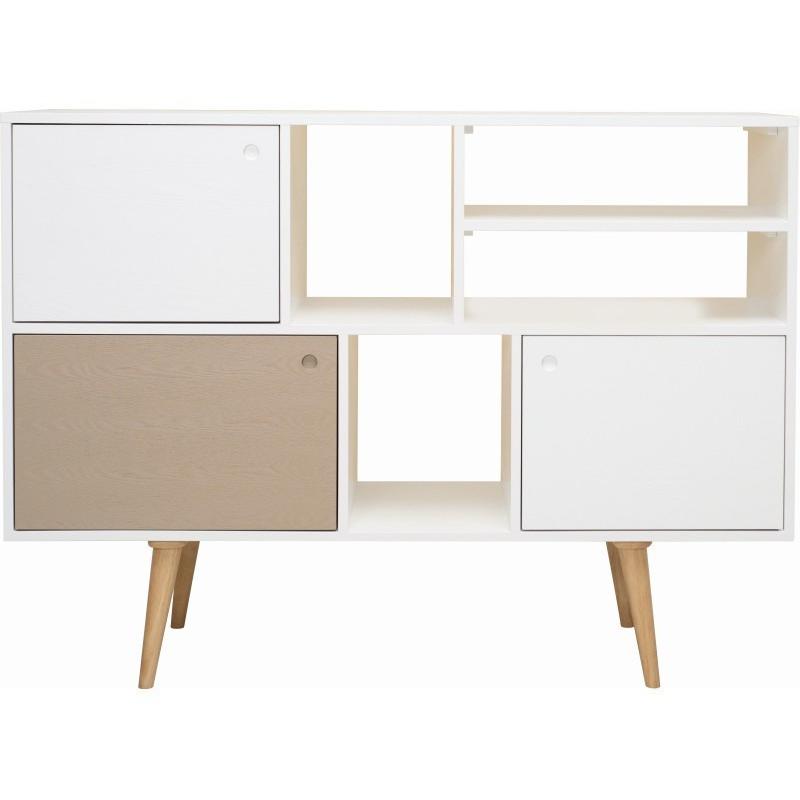 Locke Tall Sideboard In White Lacquered and Taupe Grey
