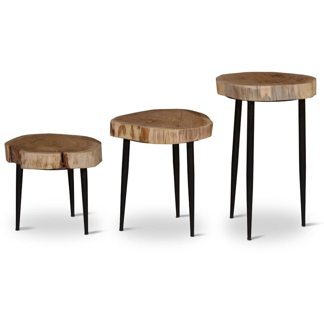 Anya Iron & Wood Stool / Side Table Set