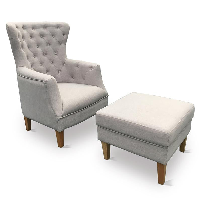 Harlow High Back Chair + Ottoman - Grey
