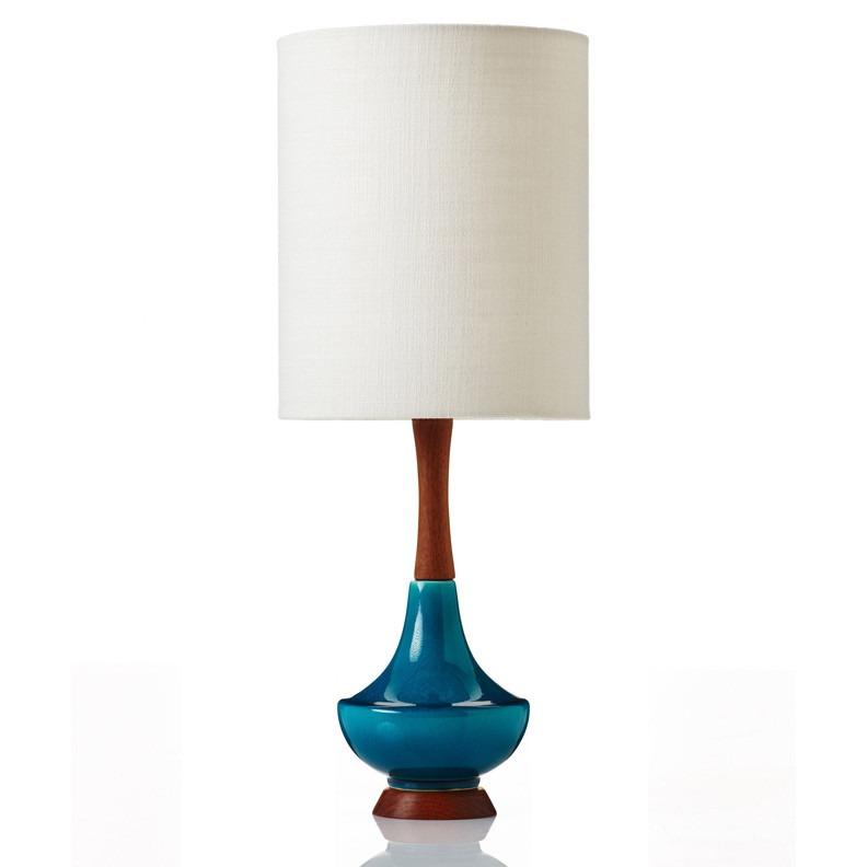 Electra Table Lamp - 59cm - White Canvas with Turquoise Base