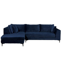 Scarlett 3 Seater Sofa + Left Chaise - Midnight Blue Velvet