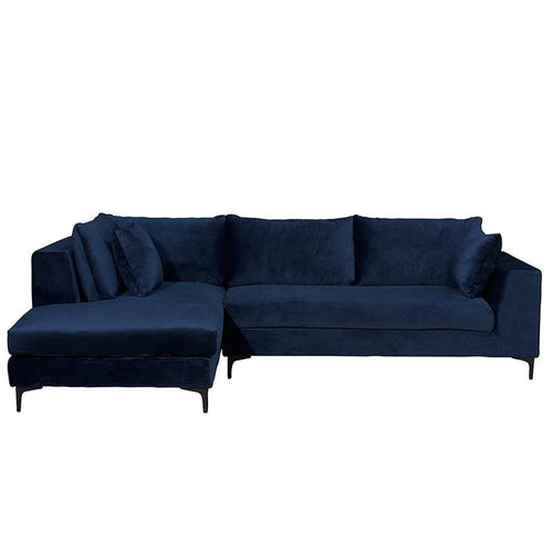 Scarlett 3 Seater Sofa + Left Chaise - Midnight Blue Velvet