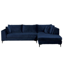 Scarlett 3 Seater Sofa + Right Chaise - Midnight Blue Velvet