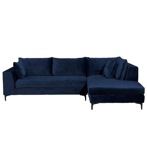 Scarlett 3 Seater Sofa + Right Chaise - Midnight Blue Velvet